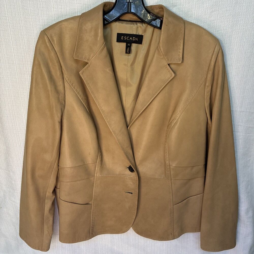 Escada Women's Camel Tan Lamb Leather Blazer Jacket Size 42